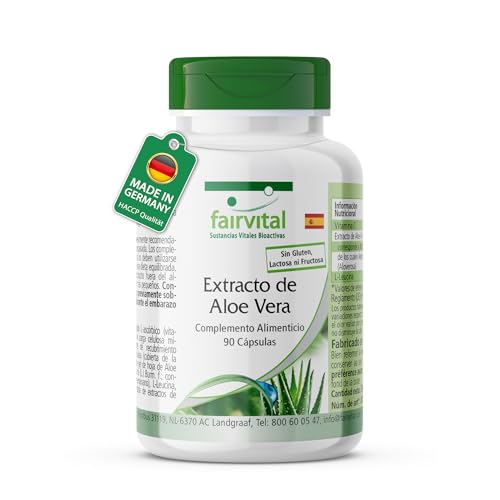 fairvital Cápsulas de aloe vera, 90 cápsulas, con vitamina C, fáciles de tragar, VEGANAS, Aloe vera Barbadensis Miller