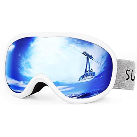 Supertrip Snow Ski Goggles Anti-Fog 100% UV Protection Snowboard Skiing Goggles (White Frame/Blue Lens (vlt 28%)) Cover