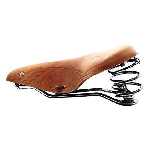 UNISTRENGH English Vintage Bicycle Saddle Touring City Saddle Comfortable Comfort Leather Bicycle Seat with Spring Rivets for Women Men (Brown)