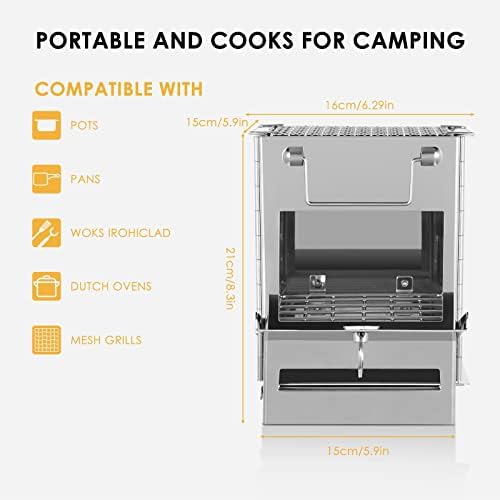 Lixada Camping Wood Burning Stove,Stainless Steel Compact Portable Foldable Camping Stove Folding Mini Grill Stove with Storage Bag for Backpacking Hiking Camping Cooking BBQ Picnic