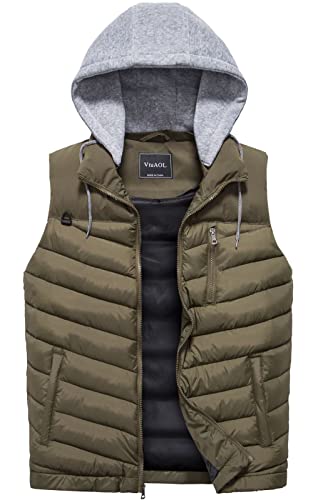 Vtuaol Men's Puffer Vest Outdoor Fleece Vest Hooded Padded Outerwear Vest For Travel Hiking Army Green Us M #TOP15