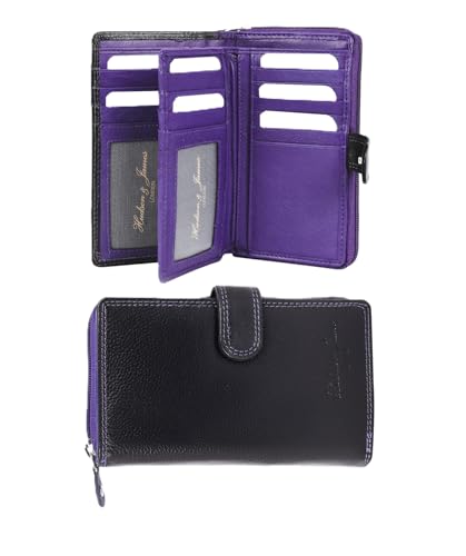 Portefeuille RFID en cuir véritable Hudson & James violet élégant et minimaliste pour femme