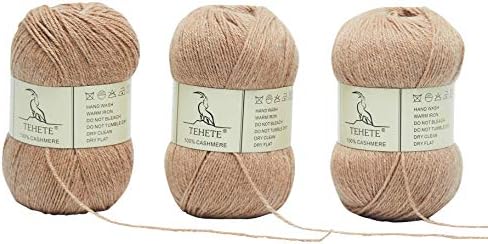 TEHETE 100% Cashmere Yarn for Knitting and Crochet 3 ply 50g × 3 Balls 250m Soft and Luxurious - Beige