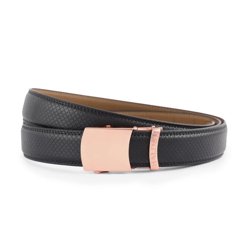HALDEN THEO Belt For Men Leather Original (Adjustable Fits Up to 44 Inch Waist) Ratchet Straps, Unique Magnetic Auto-lock Buckle Adjustable Belt For Men