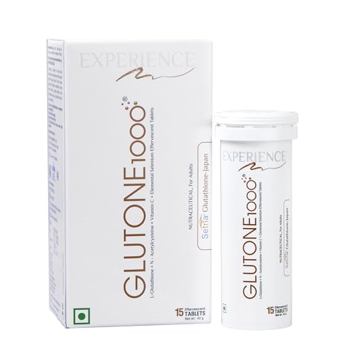Image of Glutone 1000 Setria L-Glutathione Tablets for Radiant & Clear Skin | 600mg Premium L-Glutathione & Vitamin C | Skin glow Brightening Supplement | 15 Effervescent Tablets | Orange Flavor (Pack of 1)