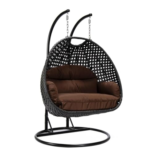 Image of Double Seater Hammock Swing Chair with Stand & Cushion | Heavy Duty Powder Coated Steel Frame | Outdoor Indoor Hanging Swing for Patio Balcony Garden Terrace Living Room (Black-Brown)