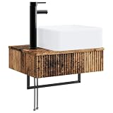 Mhdvray Lavabo da parete in legno anticato, 50 x 41 x 39 cm, moderno lavabo sospeso con mobiletto inferiore in legno, lavabo salvaspazio per il bagno