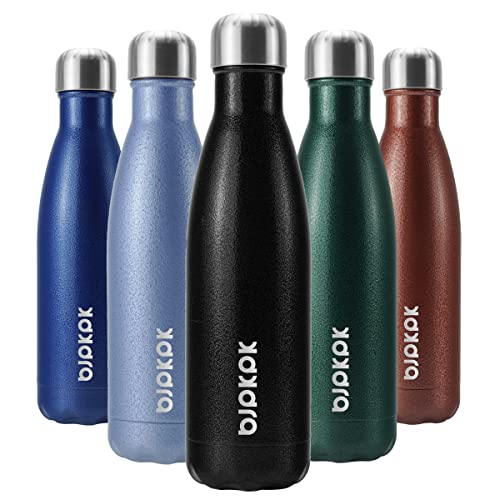 Image of BJPKPK Insulated Water Bottles 17oz, Leak Proof Stainless Steel Water Bottle Keeps Cold for 24 Hours and Hot for 12 Hours, BPA Free,Black