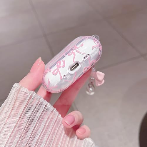 MINSCOSE Kompatibel mit AirPods Pro 3. Generation Case (2025), niedliches Design mit Schleife und Schlüsselanhänger mit Herz, weiche, stoßfeste Schutzhülle aus TPU für AirPods Pro 3–Pink