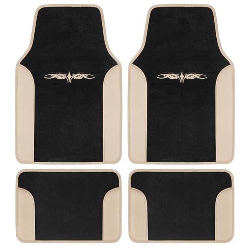 Product Image of the BDK Fresh Carpet Floor Mats, Color Tribal Tattoo Design Vinyl Trim for Car Sedan Truck SUV, Front & Rear Set of 4 Universal Fit, Tattoo Beige (MT-201-BG)