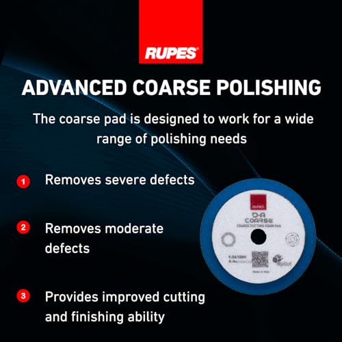 Image of RUPES 9.DA100H Pack of 48 Blue D-A Coarse Cutting Foam Pads 100mm | Ideal for Paint Correction & Gloss Enhancement | Mild to Severe Defect Removal | Compatible with 4 inch Backing Plate