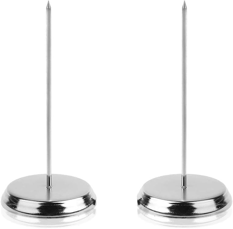BLUECELL 2pcs Silver Color Desk Straight Rod Paper Holder Spike Stick Receipts Check Bill Fork, 5-3/4inches