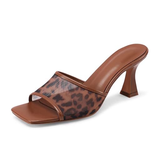 Mesh Mule Heels for Women Kitten Heel Sandals Open Square Toe Heeled Sandals Slip On Mules