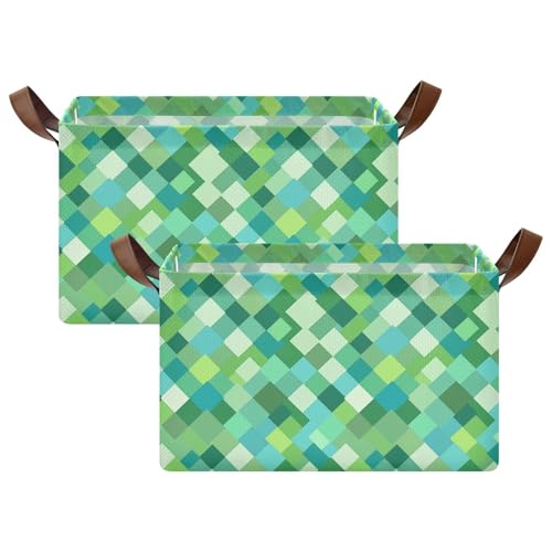 Panier de rangement pliable lot de 2 KLL vert turquoise avec poignées