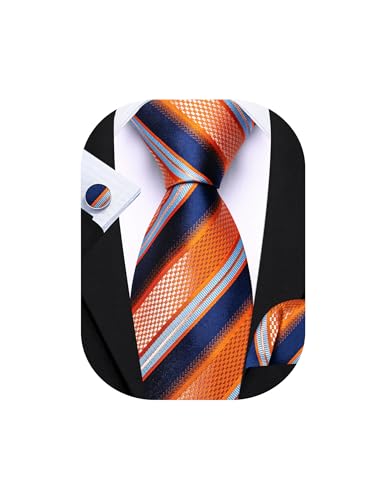 Image of Barry.Wang Mens Tie Set Plaid Check Neckties Formal Business Wedding Luxury Pocket Square Cufflinks