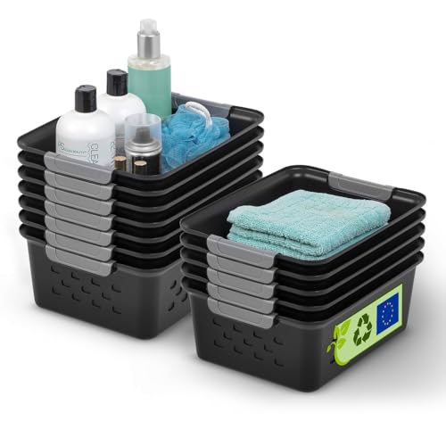 Iris Ohyama, Vielseitige Kunststoff-Regalkörbe, Oben Offen, Schwarz, 5L, 12er-Set, Belüftung, Sichtbarer Inhalt, für Badezimmer, Spielzeug, Lebensmittel, Büro, Schrank, Organizer, BPA frei, OSB-S