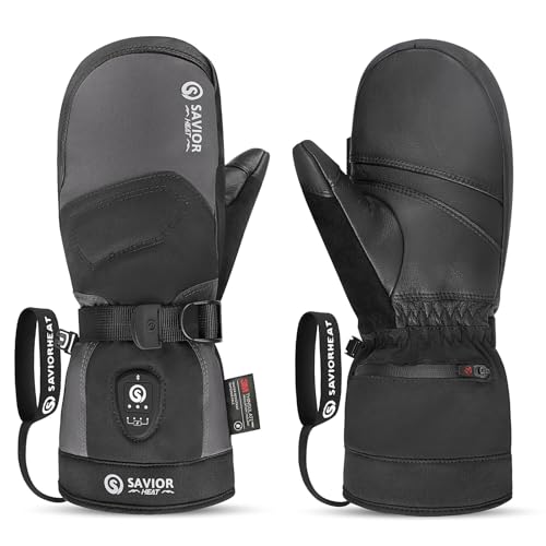 SAVIOR HEAT 3.0 Upgraded Heated Mittens for Women,7.4V 3000mAh Battery Ski Gloves,Fast Charging&Bluetooth-Controlled Electric Waterproof Touchscreen for Skiing Snowboarding