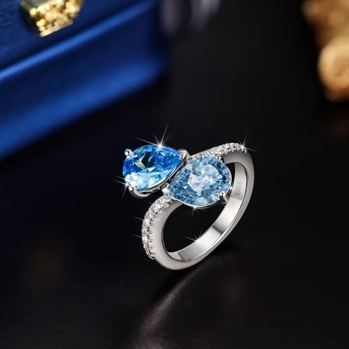 Toi et Moi Rings For Women, Sterling S925 Silver 2 Two Double Birthstone Rings For Wife, Personalized Rings Mother Daughter Ring Sisters Ring Couple Ring Engagement Ring Wedding Rings3