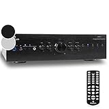 auna CD708 - Stereo Verstärker, Verstärker HiFi, Amplifier, Audio Verstärker, 125 Watt RMS, 5 x Stereo-Cinch-Line-Eingänge, AUX, Fernbedienung, schwarz