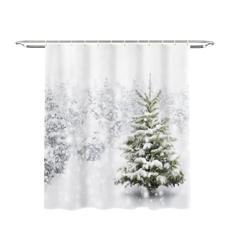AIBIIN Duschvorhang Weihnachtsduschvorhang für Badezimmer Winter Schneeflocke Kiefernbaum Wasserdicht Waschbar Schnell Trocknend Weihnachtsbadezimmer Dekoration Requisiten mit 12 Haken 180x180cm