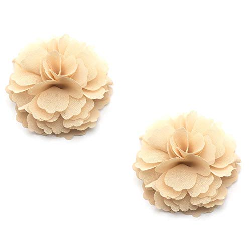 Douqu High Heel Chiffon Ribbon Rose Flower Fashion Sandals Shoe Clips Charms Decoration Pair (Sand Color)