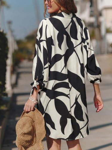 Image of CUPSHE Women Mini Summer Dress Cover Up Oversize Floral Shirt 3 /4 Sleeve Cuff Tie Button Down Beach Dresses Cover Up Top