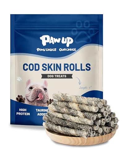 PAWUP Cod Skin Rolls Dog Treats Natural High Omega 3 Dog Snacks, Single Ingredient Cod Skin Chews for Small Dogs w/Taurine, 16 oz