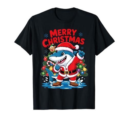 Funny Shark Santa Claus Costume Graphic Merry Christmas Camiseta