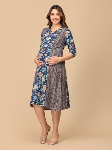Image of The Mom Store Maternity and Nursing Sleeveless Dress for Women | Casual Dress | Pre and Post Pregnancy Wear | Printed Stylish Dress for New Mom | Trendy Dresses for Women's