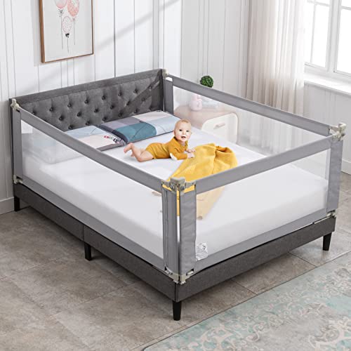 Wanan Bed Rail For Toddlers, 3 Pieces Extra Long Baby Bed Rail Guard For Kids, All-Round Sturdy Baby Bed Fence, Infants Safety Bed Guardrail, Fit Queen King Mattress (Gray Without Pattern, Queen) #TOP5