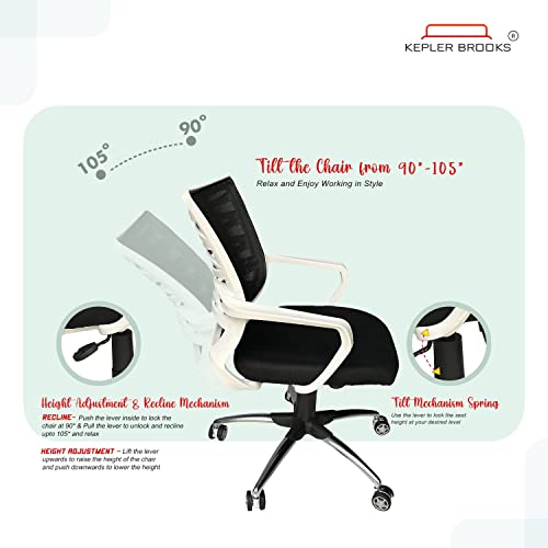 Image of Kepler Brooks Office Chair | 1 Year Warranty | Office Chairs for Work from Home, Chair for Office Work at Home, Ergonomic Chair, Computer Chair, Mid Back Chair, Heavy Metal Base - Dazzle (Black)