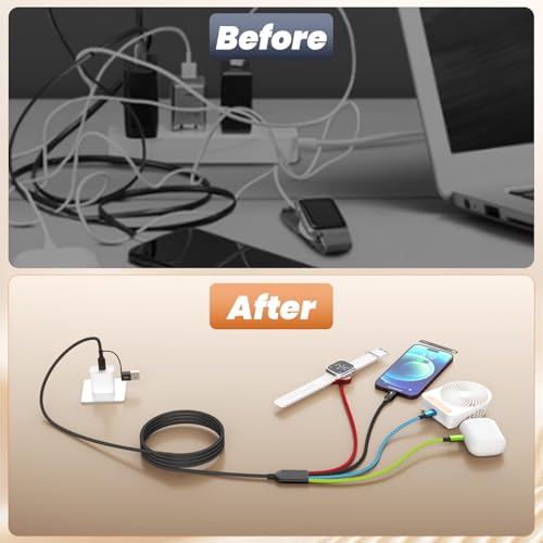 Image of Dual USB C Multi Charging Cable with iWatch Charger, 2 Pack 5FT Travel