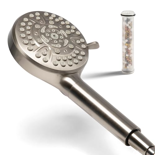 MDhair Handheld Filtered Shower Head for Healthier Hair & Skin 5-Stage Filter Removes Chlorine & Heavy Metals High Pressure Showerhead Filter for Hard Water Dermatologist-Formulated Water Softener