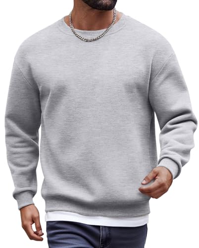 COOFANDY Men's Cotton Fleece Crewneck Sweatshirt Thick Loose fit