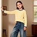 MIANZHI Girls Striped Long Sleeve Shirts Drop Shoulder Casual Fashionable Crewneck Blouse Tee Tops Yellow