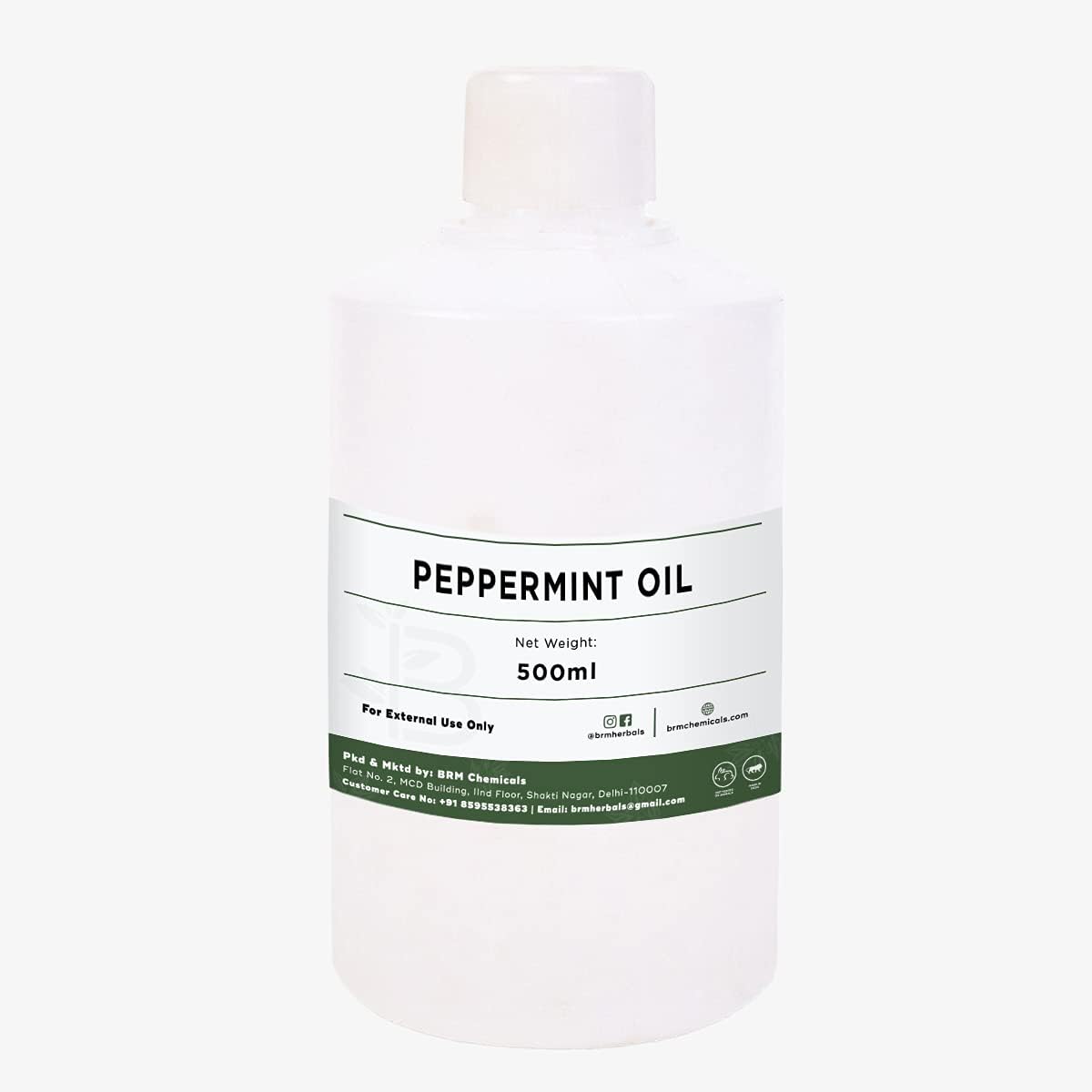 BRM Herbals Peppermint Essential Oil - Therapeutic & Cosmetic Grade - 500 Ml For Aromatherapy, Diffuser, Soap Making, Cosmetic Making, Lotions, Creams, Diy Personal Care For Face, Hair, Skin & Body
