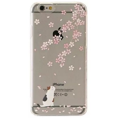 iPhone SE Case, SwiftBox Cute Cartoon Case for iPhone 5 5S SE with 0.3mm Tempered Glass Screen Protector + Owl Phone Strap (Cherry Blossom and White Cat)