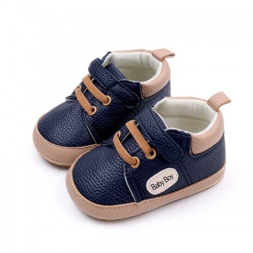 DecoLoral Decor MeInfant Baby Boy Girls Blue Leather Soft Rubber, Walking Shoes Non-Slip Sneaker Toddler First Walker Toddler Shoes