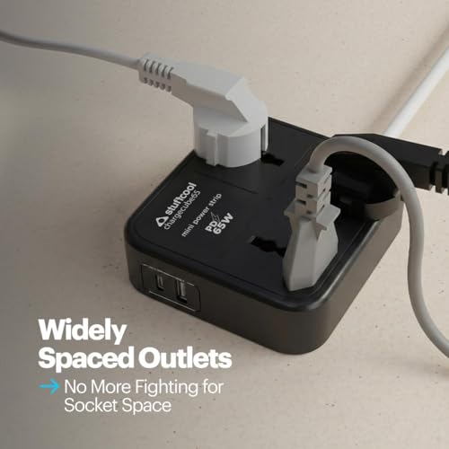 Image of Stuffcool ChargeCube 65 Mini Extension Board with 65W GaN Fast Charging, 3 Universal AC Sockets & Dual USB Ports, Charges Laptops, iPhones, Pixels 50% in 30 mins, Supports Samsung SFC 2.0