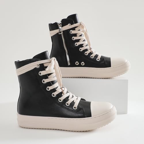 MOFEEDOUKA Womens High Top Sneakers Lace Up Comfort Platform Walking Canvas Shoes with Zipper2