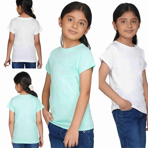 Image of Kids Round Neck T-Shirt Half Sleeves 100% Cotton Rich Soft Comfortable Fit Stylish Plain Color 1+1 Combo Original Brand Tshirt for Girls