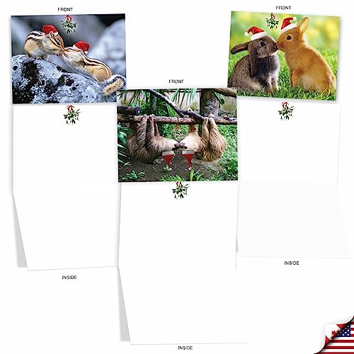 Image of The Best Card Company - 10 Blank Animal Christmas Note Cards for Men and Women - Assorted Bulk Holiday Cards for Men and Women, Fun Wildlife (4 x 5.12 Inch) - Holiday Animal Smackers M6594XSB