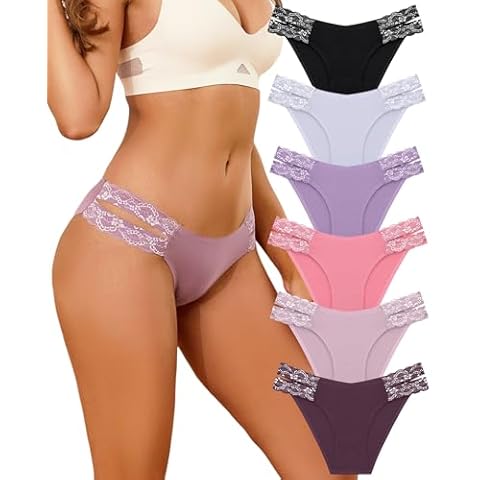 FINETOO Seamless Underwear for Women Cheeky Bikini Panties High Cut V-waist Lace Underwear Women Cute Bikinis 6 Pack Cover