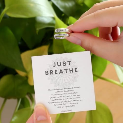 Sterling Silver Just Breathe Ring: Inspirational Encouragement Rings Adjustable I Am Fearless Motivational Jewelry Gift for Women3