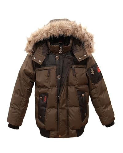 Image of Milano Boys Bomber Jacket Waterproof Puffer Coat with Removable Hood and Faux Fur Trim Sizes 4-20