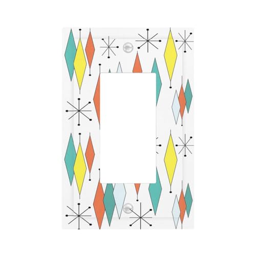 Mid Century Abstract Geometric 1 Gang Single Rocker Light Switch Cover Modern Art Decorative Wall Plate Switchplate Faceplate for Home Living