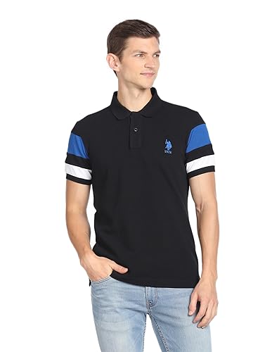 Image of U.S. Polo ASSN. Solid Slim Fit Polo T Shirts for Men - 100% Cotton, Half Sleeves Mens Tshirt