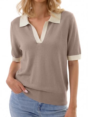 GKBK Short Sleeve Sweater for Women Polo Shirts V Neck Wool Blend Knit Tops Lightweight Sweaters Business Casual Outfits 2026 Summer Fashion Trendy — view 2