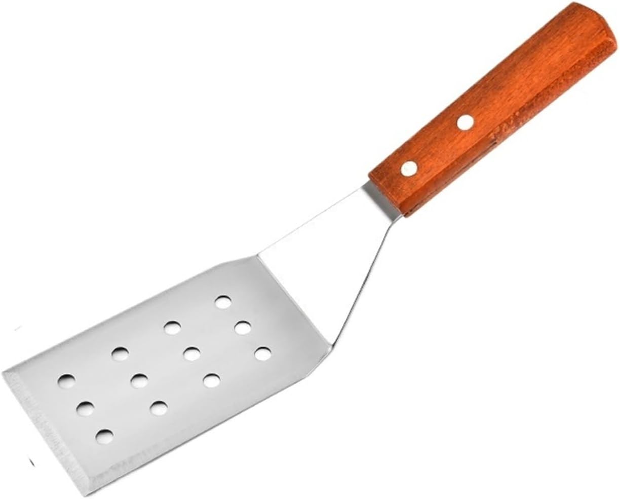 Stainless Steel Square Head Steak Cooking Spatula Wood Handle Pizza Shovel Pancake Beef Turner Scraper Utensils For Kitchen(Leakage Shovel)