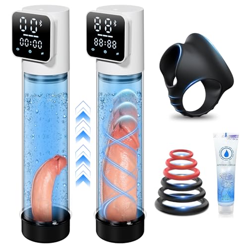 Electric Penis Pump - Male Sex Toys for Men Automatic Vacuum Enlargement Pump with 10 Suction Cycle Intensities & Digital Display, Male Masturbators Adult Toys Erection Device with Cock Ring (White)